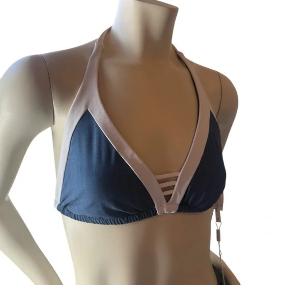 Seafolly Anthro Block Party Denim Color Triangle Bikini Swim Top D Cup Size 8 - Picture 5 of 9